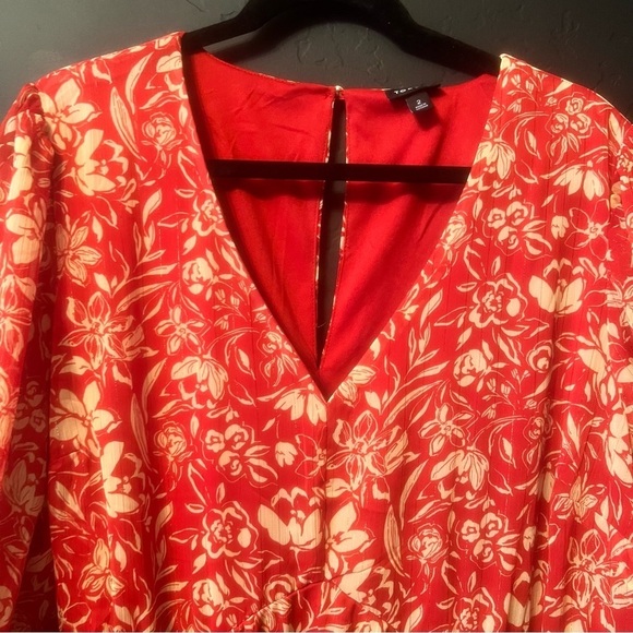 Torrid Red/Orange & tan with metallic thread long sleeve midi dress Size 2 - Picture 8 of 13